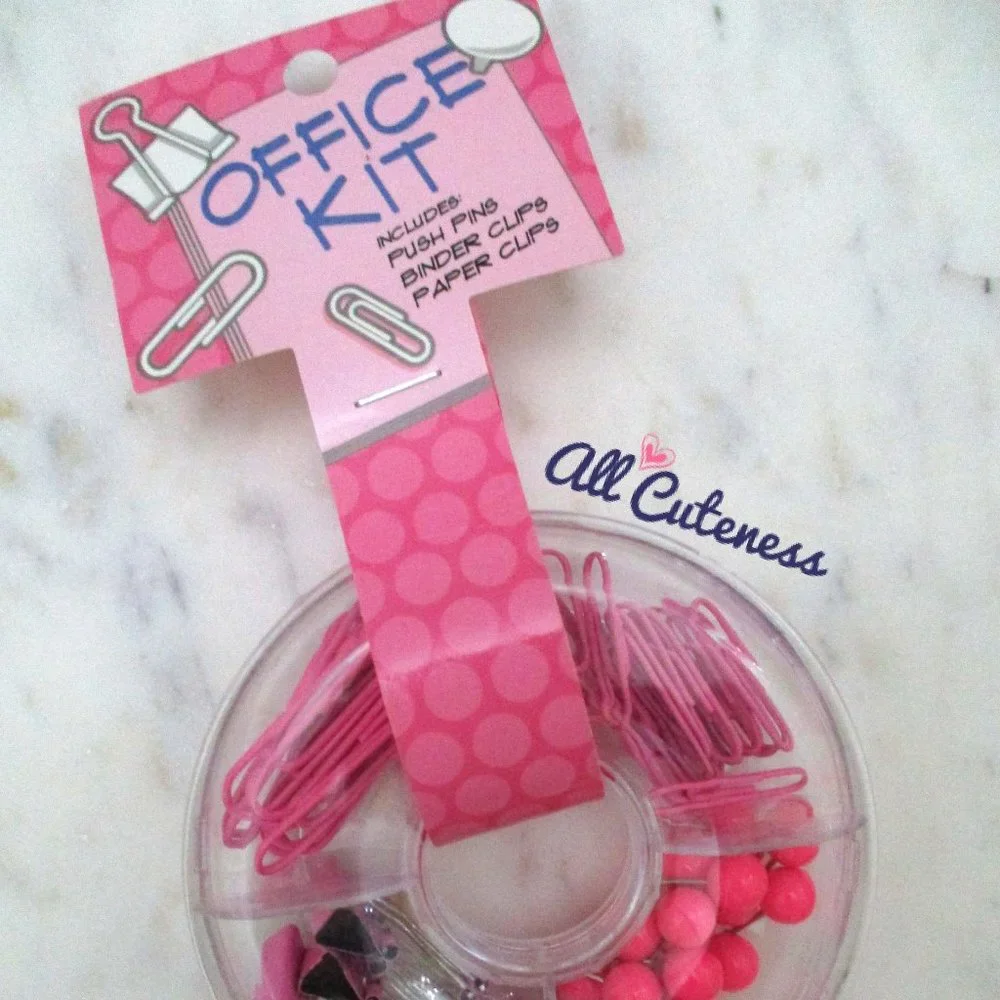 Pink Office Kit (Push Pins, Binder Clips, Paper Clips)